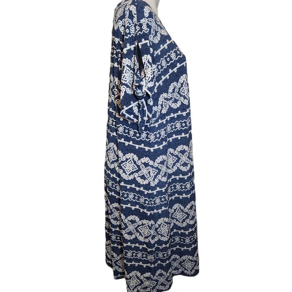 Perceptions Woman dress 2X Navy blue w/ white puff print Tie sleeves Mid-length - Picture 6 of 15